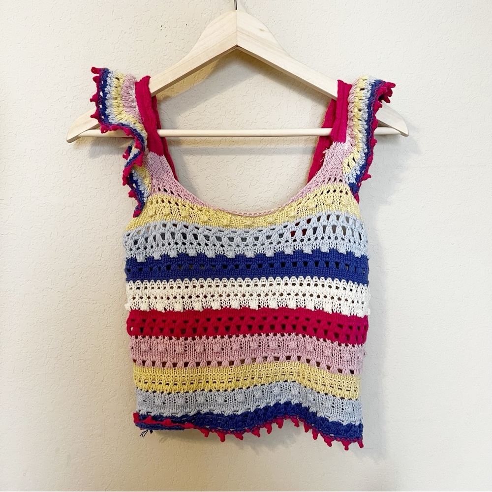 Blu Pepper Colorful Striped Crochet Tank
